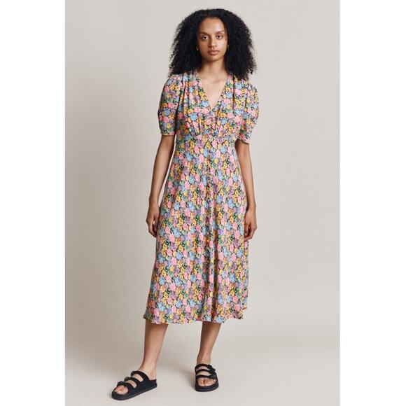 Ghost Dresses & Skirts - Ghost London Lucy Crepe Midi Dress in Sunshine Floral Print Button Front NWT XL